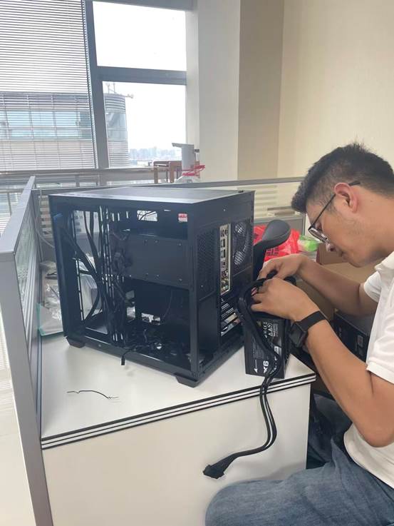 Workstation assembly process power supply and cable management