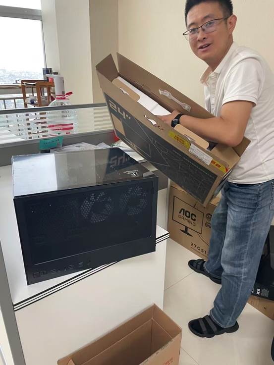 Dual monitor office workstation setup process