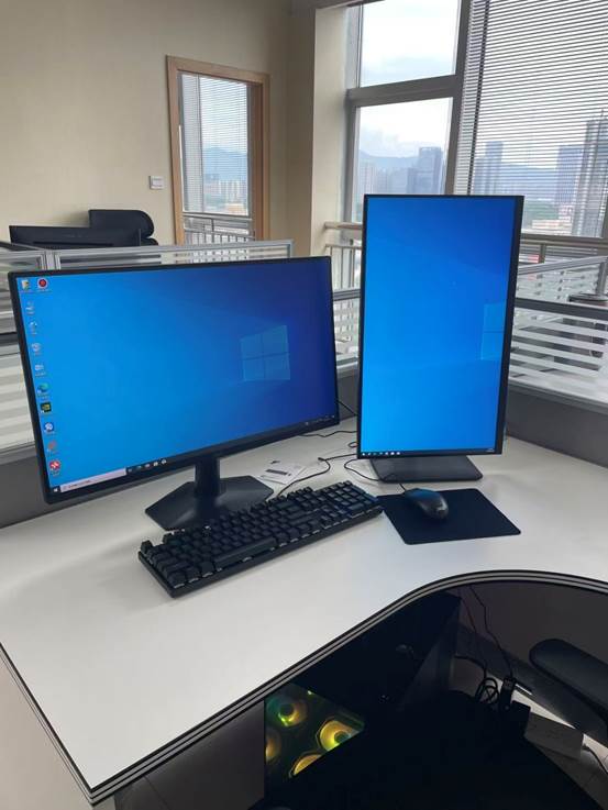 Completed dual monitor office workstation