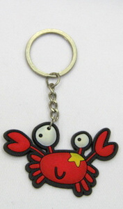 Silicone / rubber soft plastic key chain (ring) Red Crab with Star