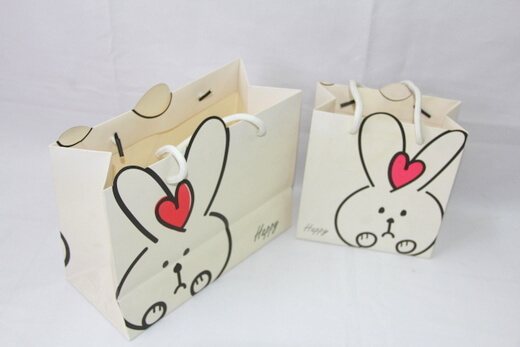 210g White cardboard Paper Bag, rabbit & red heart,  #03018