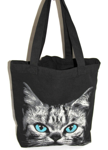 Reusable promotional cotton/canvas shopping totes with custom print/logo, cat, #04-012