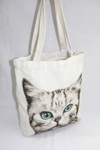 Reusable promotional cotton/canvas shopping totes with custom print/logo,cat, #04-018