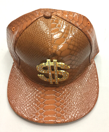 snake skin fake leather hats/caps, skull buckle & dollar sign, #0503-004