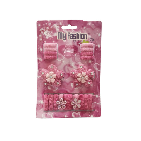 21pcs Set Girls Hair Accessories With Display Box, Pink. Bear, Flower