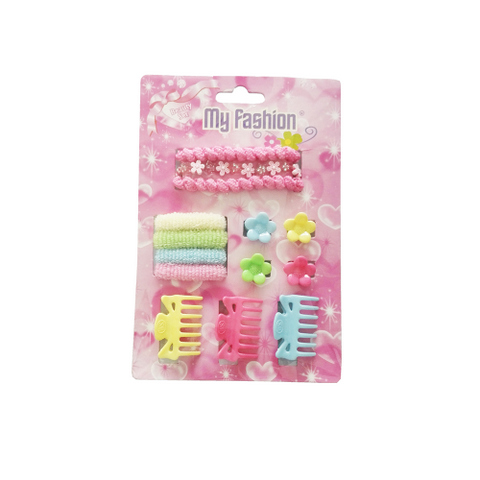 14pcs Set Girls Hair Accessories With Display Box, Pink. Flower, band, clip.