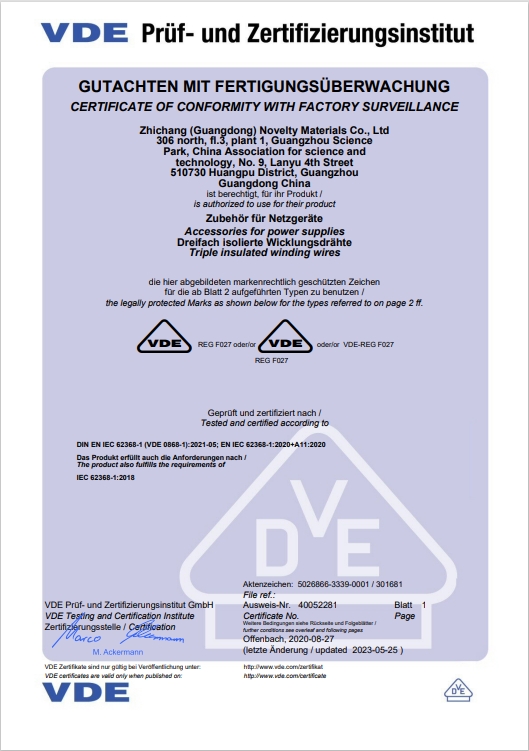 ZhiChang VDE certificate