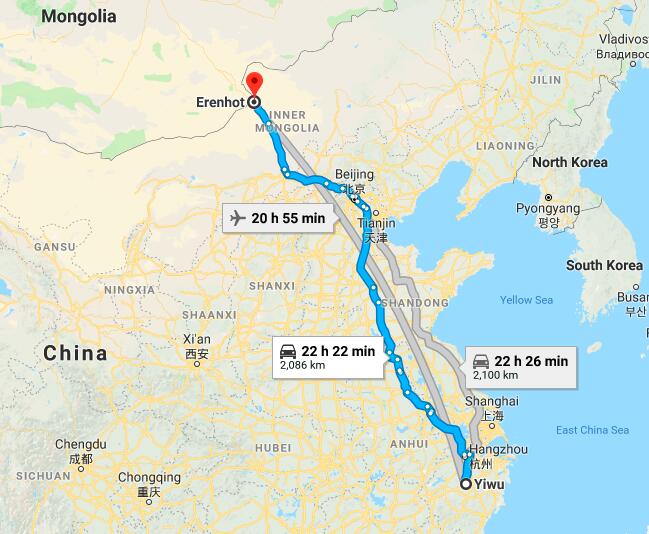 shipping from Yiwu to Erenhot