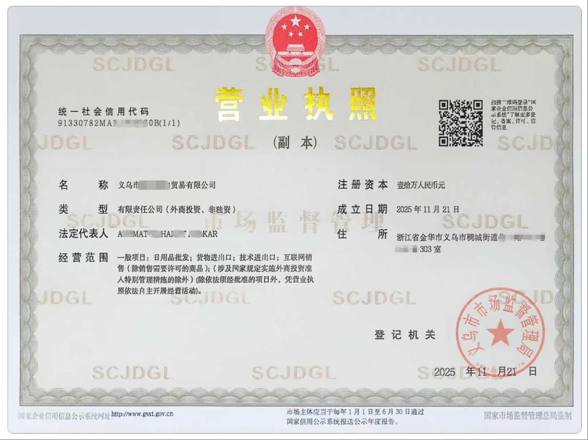 start up business in Yiwu case study cc: business license