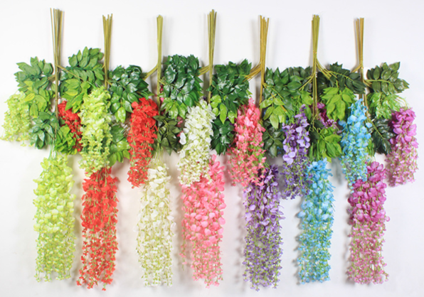 Top 1 best seller wisteria artificial flowers wholesale Yiwu China for hang up / garlands, all 7 colors