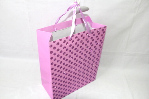Two sides 250g White cardboard Paper Bag, bling shiny reflective dots, #03029