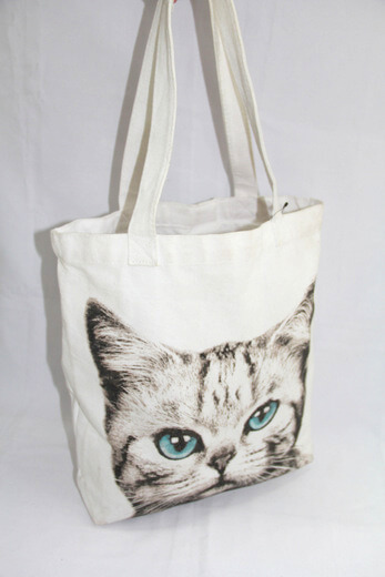 Reusable promotional cotton/canvas shopping totes with custom print/logo,cat, #04-018