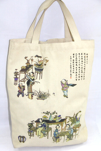 Reusable promotional cotton/canvas shopping totes with custom print/logo, China souvenir , #04-057
