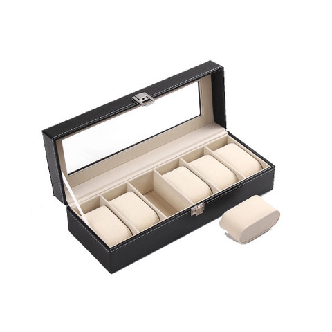 PU leather glass Watch Display Box 6 slots (2)