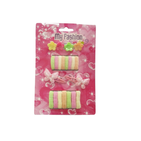 12pcs Set Girls Hair Accessories With Display Box, Pink. Flower, band, clip.