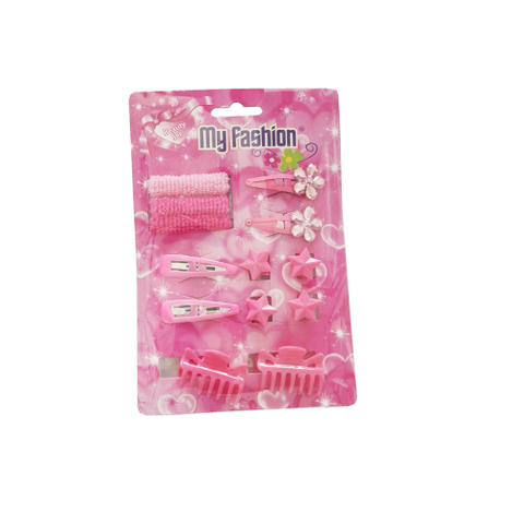 13pcs Set Girls Hair Accessories With Display Box, Pink. Flower, band, clip.Star