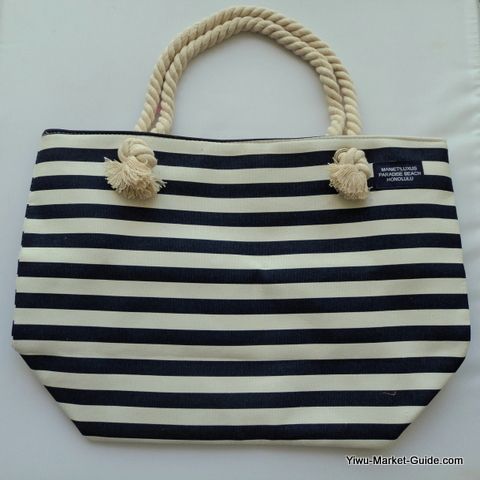cotton blue white stripe beach bag private label