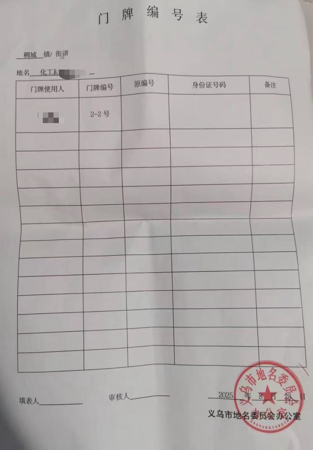 Room number address registered with Yiwu governmental office