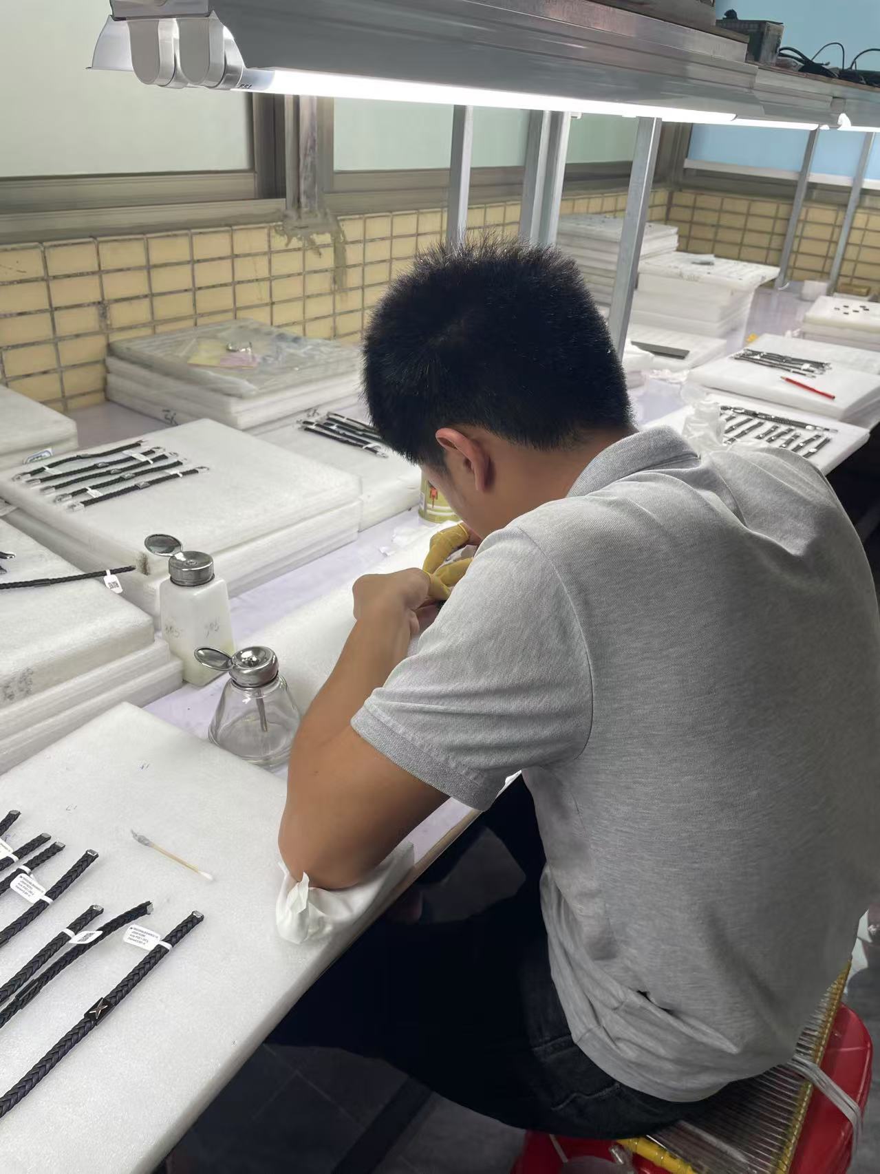 Stainless steel jewelry factory in China, Dongguan city, Cleaning.  | Jun.17, 2024.