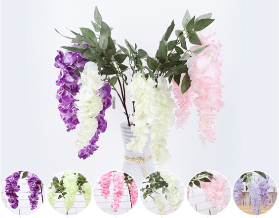 Wisteria artificial flowers wholesale in Yiwu, China, for input / vase purpose, all colors.