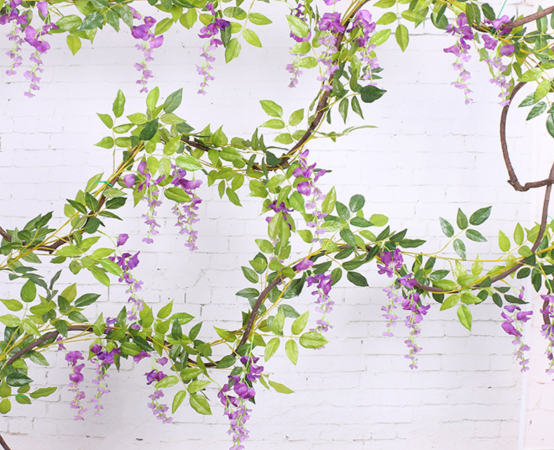 Wisteria artificial flowers (5 flowers version) wholesale in Yiwu, China, for twine with rattan purpose