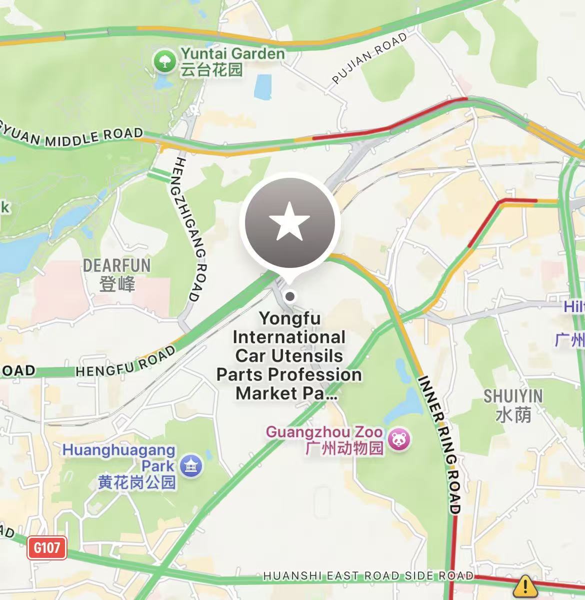 Yongfu road car parts and accessories market location in Guangzhou, China.